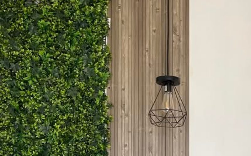 Rincón del estudio con muro verde